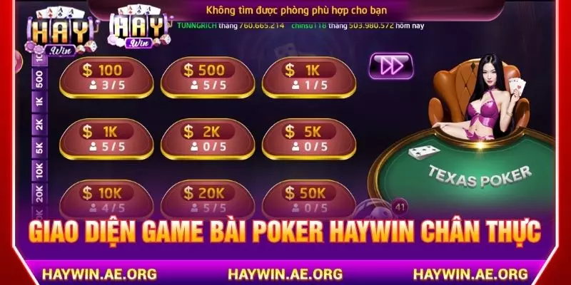 Giao diện game bài poker Haywin chân thực thông minh