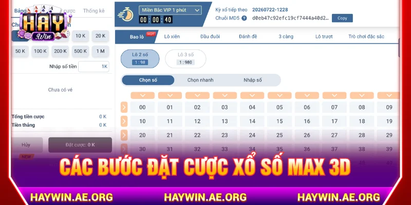 Hướng dẫn cách đặt cược xổ số MAX 3D HAYWIN nhanh chóng