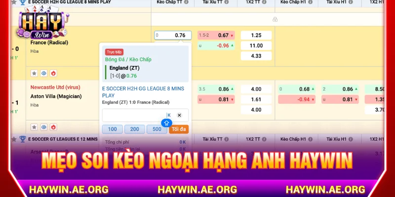 Mẹo chơi kèo Ngoại hạng Anh HAYWIN thắng